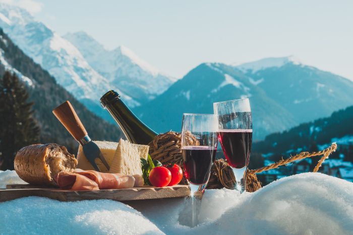 Lambrusco wine picnic in the mountains