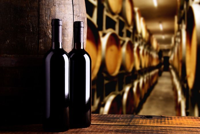 Bottles of wine in winery