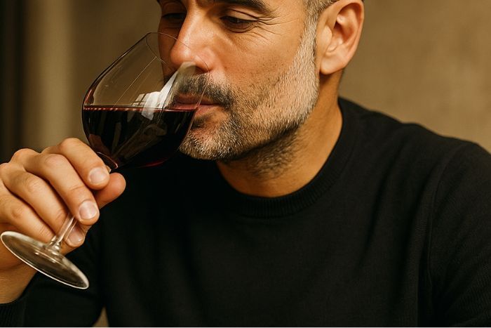 Man drinking red wine