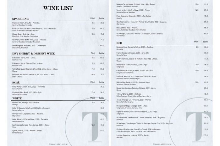 Wine menu