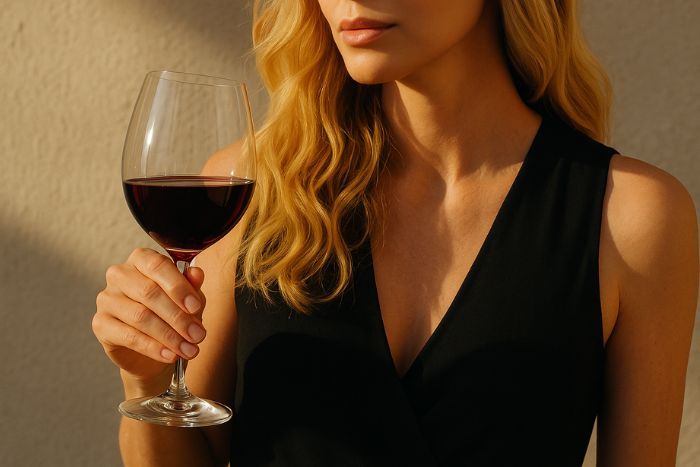 Charlize Theron with glass of wine
