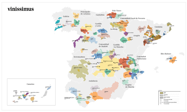 Map of the appellations of origin of Spain