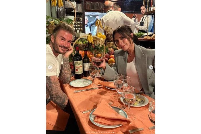 Beckham drinking wine