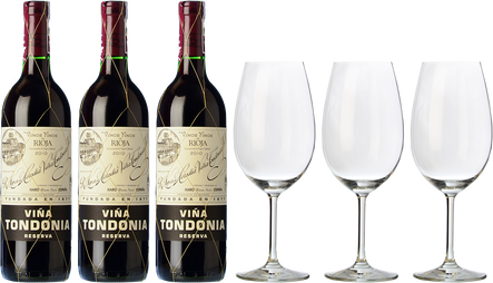 3 Tondonia Reserva + 3 FREE wine glasses