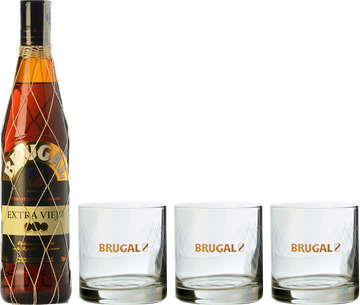 Brugal Extra Viejo + 3 Brugal's Rum Glasses
